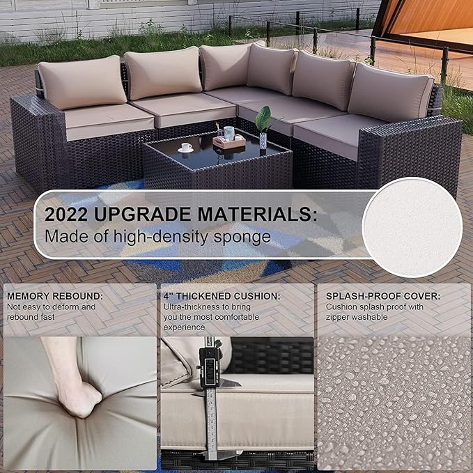 Kullavik 13PCS Outdoor Patio Furniture Set with 43" 55000BTU Gas Propane Fire Pit Table PE Wicker Rattan Sectional Sofa Patio Conversation Sets,Sand