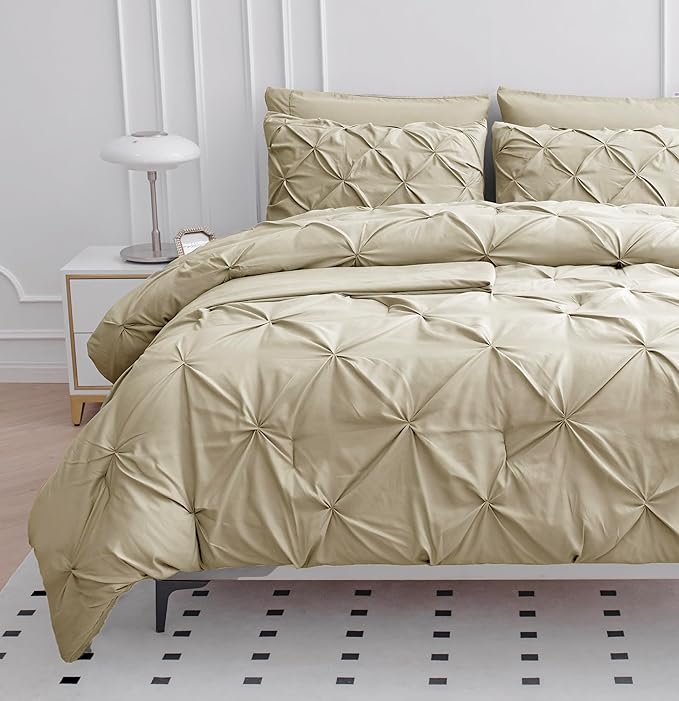 Lane Linen Full Size Bedding Comforter Sets, 7 Piece Bed in a Bag Full Size, Soft Full Size Bedding Set, Pintuck Bed Comforter Full Size Set, Full Size Bed Set with Sheets, Pillowcases & Shams - Linen