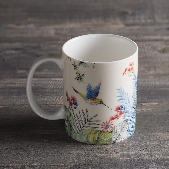 Maison d' Hermine Coffee Mug with Handles Tea Cups (12 Ounce, Pack of 1) | Fine Bone China Coffee Mugs for Hot Beverages Cappuccino Latte Home Restaurant Hotel Spring Summer -Tropiques - Colibris