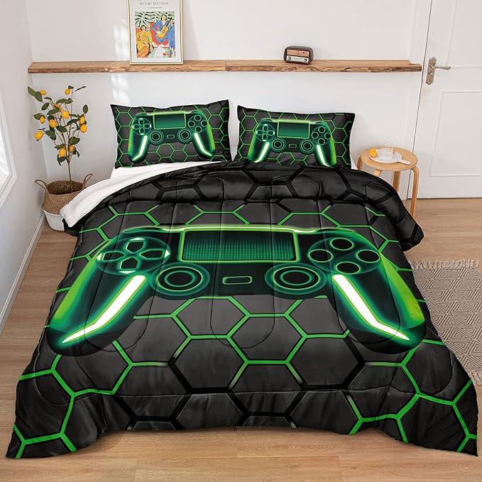 Boys Comforter Set,Gaming Bedding for Kids Teen,Game Console Comforter Set for Gamer Room Decor(comforter-Game43,Twin)
