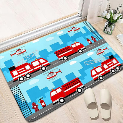 Car Rug Play Mat Car Rug Play Mat Car Rug for Boys Room Fire Fighting Truck Red Car Printed Rug Play Rug for Cars and Trucks Play Rugs for Kids Rooms,Light Blue 2'×3'