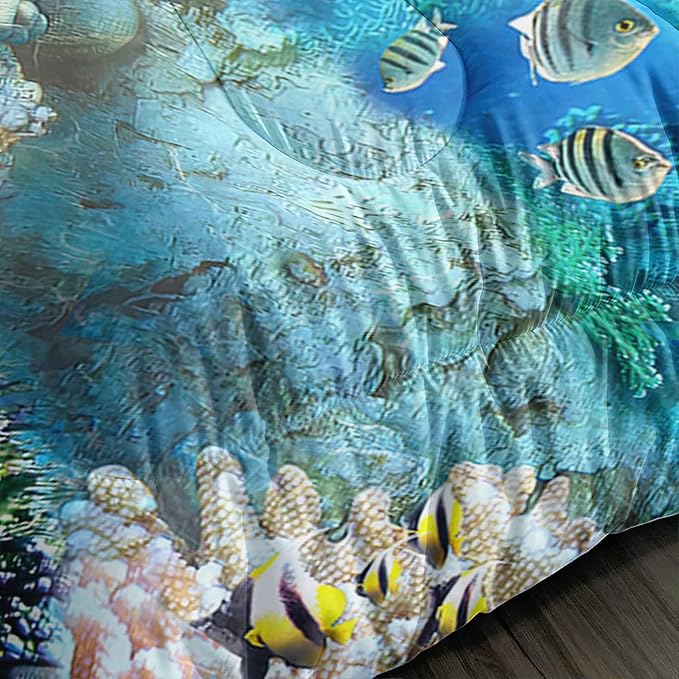 CVHOUSE Sea Turtle Comforter Set,Ocean Sea Turtle Bedding Set for Kids Teens,Ocean Sea Turtle Comforter Sea Turtle Duvet Set Room Decor Quilt Set Twin Size