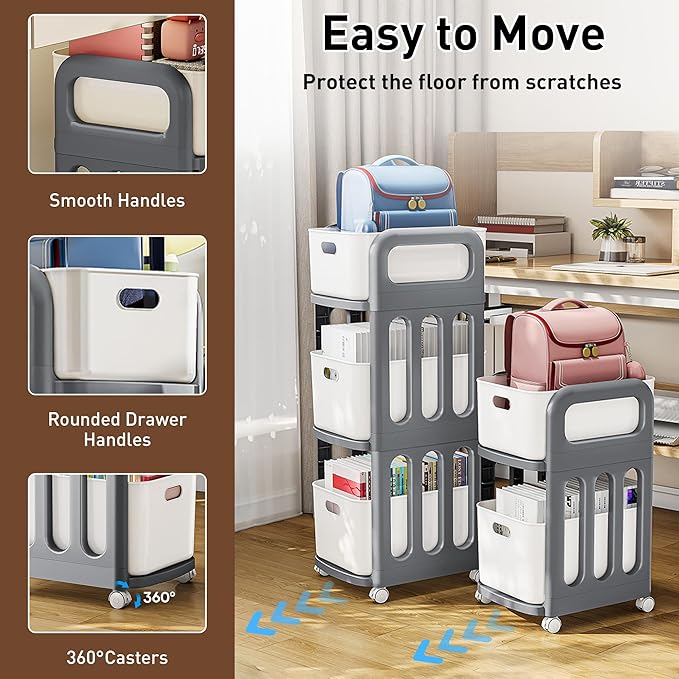 File Cabinet, Easy Assembled Mobile Filing Cabinets with Wheels, 2 Drawer Under Desk Rolling Cart for Home Office Legal/Letter/A4 Size File