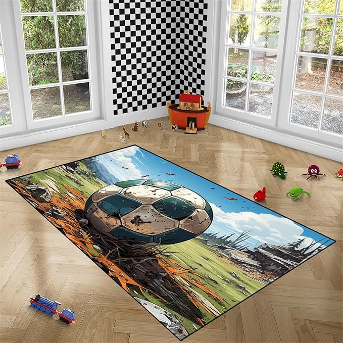 Football Rug for Boys Bedroom - Kids Rug Football Rug Basketball Rugs for Teen Boys Bedroom Football Carpet for Boys Bedroom Football Rugs for Boys Girls Sports Room,4'×5'