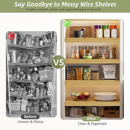 Wire Shelf Covers, Bamboo Wire Rack Covers for Pantry, Closet，Kitchen (5pcs, 30" W x 12" D, Natural)