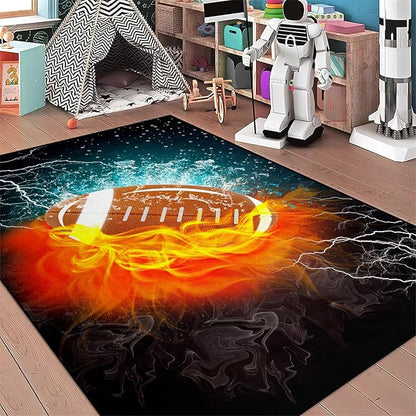 Football Rug Football Decor for Boys Bedroom Football Rug Water and Fire Cool Room Decoration Soccer Rug for Boys Room Football Printed Rug for Kids Room Playmat Rugs for Kid Room Living Room,2'5''×4'