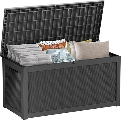 Extra-Large 320 Gallon Outdoor Storage Bin - Waterproof Resin Deck Box for Pool, Patio & Garden, Lockable Outdoor Deck Box for Cushions & Tools, UV-Resistant, Jet Black