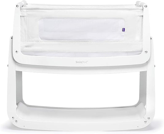 SnuzPod4, Bassinet Bedside Sleeper - Comfortable Baby Crib and Bed, 3D Breathable Mattress, Fits Bed with Adjustable Max. Height of 28.5”, Machine Washable Mesh Liner (White)