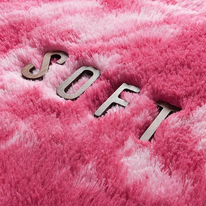 5x8 Large Area Rugs for Living Room, Super Soft Fluffy Modern Bedroom Rug, Tie-Dyed Blush Pink Indoor Shag Fuzzy Carpets for Girls Kids Nursery Room Home Decor
