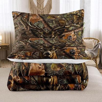 NINENINE Deer Bedding Sets Camo Comforter Set,Boys Queen Bedding,Western Comforter Sets for Boys,Queen Size Bedding Set for Boys,Hunting Bed Sets with 1 Comforter 2 Pillowcases