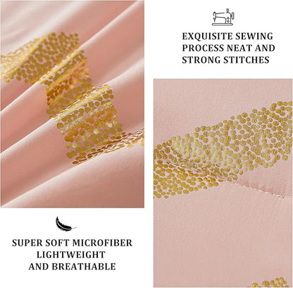 Pink Comforter Set King Size, Metallic Blush and Rose Gold Bedding Set, 4 Piece Lightweight Microfiber Comforter for Teen Girls Women (2 Pillow Shams + 1 Decorative Pillow Sham)