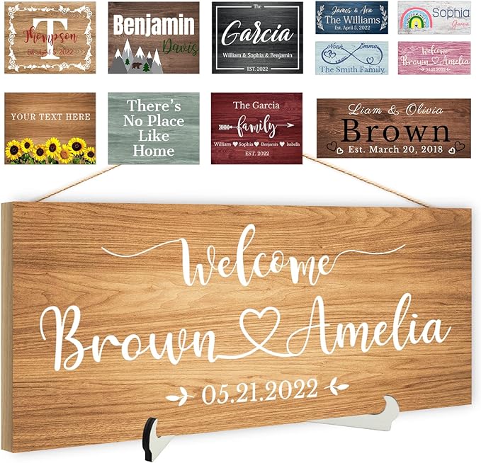 Custom Wood Sign Prsonalized Text Business Home Decor, Personalized Rustic Plaque Board Hanging Wooden Name Sign for Wall Art, Customized Signs Plank Decoration Gifts for Wedding Family Farmhouse Kitchen, Rectangle