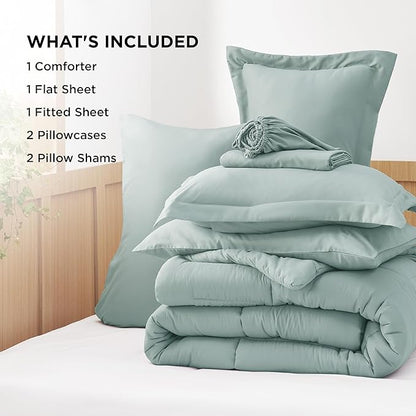 Bedsure Sage Green King Size Comforter Set - 7 Pieces Solid King Bed in a Bag, King Bed Set Sage Green with Quilted Warm Fluffy Comforters, Sheets, Pillowcases & Shams