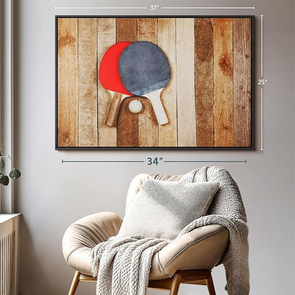 ElephantStock Ping Pong Wall Art - Horizontal Framed Canvas - 1-Piece Living Room Wall Decor - Photography Canvas Print - Brown and Red Decor for Wall - 37" X 25"