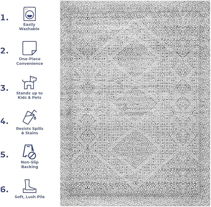 nuLOOM Abstract Tribal Machine Washable Ultra Thin Runner Rug, 2' 6" x 12', Grey