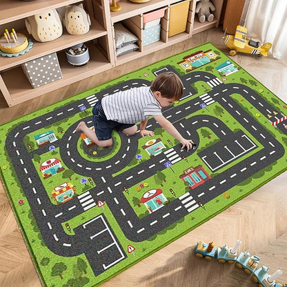 Car Rug Play Mat, Road Rug Carpet for Kids, City Life Educational Road Traffic Carpet for Ages 3-12 Years Old(80×160cm/32×63inch)