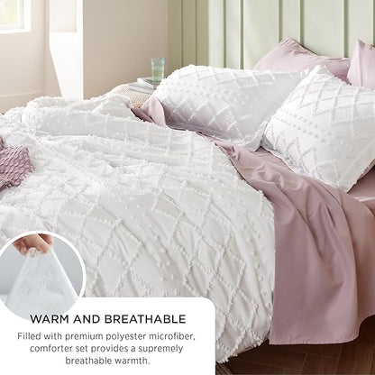 Bedsure King Size Comforter Set - Dusty Blue Comforter, Boho Tufted Shabby Chic Bedding Comforter Set, 3 Pieces Farmhouse Bed Set for All Seasons, Fluffy Soft Bedding Set with 2 Pillow Shams