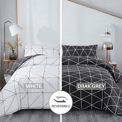 Black & White Comforter Bed in a Bag King for Kids Adults, 3Pcs Reversible Geometric Bedding Set with 2 Pillow Shams for All Seasons (King,104x90inches)