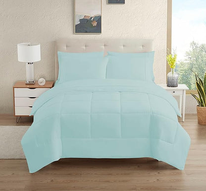 Dorm Room Essentials College Bedding Comforter Set 7 Piece Full Size Bed in a Bag for College Students Boys and Girls, Full, Aqua