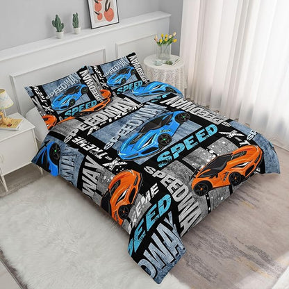 Datura home Sports Car Comforter Set Vintage Racing Car Printed Quilt Bedding Set with 1 Comforter and 2 Pillowcases for Boys and Girls Bedroom All Season(Sports Car Twin)