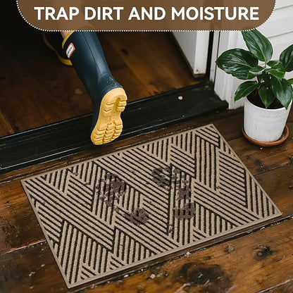 Front Door Mat Outside Entrance, Non Slip Rubber Backing, Trap Dirt and Moisture, Easy Clean Low Profile Welcome Floor Mats for Patio Porch Indoor Outdoor Entry Mat, 24x35 Inch, Brown