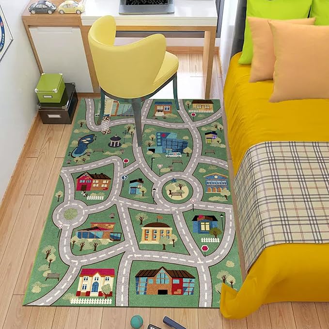 Analog ABC Kids Rug Playroom Car Rug Play Mat City Life Road Rug for Cars Fun City Map for Carpet for Bedroom Boys (55 * 82 inches, Charming Township)