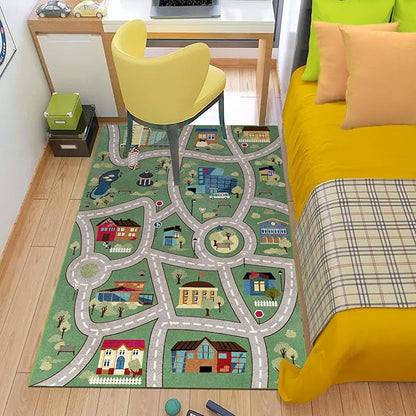 Analog ABC Kids Rug Playroom Car Rug Play Mat City Life Road Rug for Cars Fun City Map for Carpet for Bedroom Boys (55 * 82 inches, Charming Township)