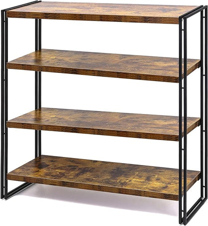 Bookshelf,4-Tier Industrial Bookcase,Rustic Wood and Metal Open Display Book Shelves Home Office,Bedroom Standing Shelf Unit,Horizontal Kitchen Shelf Organizer,Bathroom Storage Rack Mid Century 47in