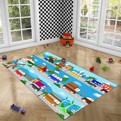 Car Carpet for Kids Kids Rugs for Playroom Car Track Rug Road Rug for Kids Car Play Rug Road Carpet for Toy Cars Car Track Rugs for Boys Car Rug for Boys Room 4'5''×6'
