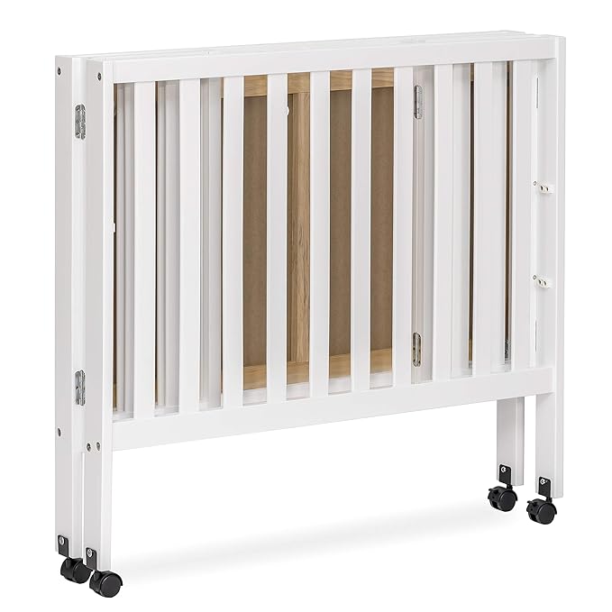 Jett Non-Full Size Folding Convertible Crib, Lightweight Portable Crib, Three Adjustable Mattress Height Settings, Easy to Fold Travel Crib, 1.5” Mattress Pad Included
