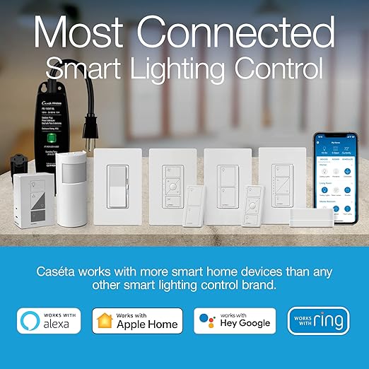Lutron Caseta Smart Switch Starter Kit | Compatible with Alexa, Apple HomeKit, and the Google Assistant | P-BDG-PKG1WS | White