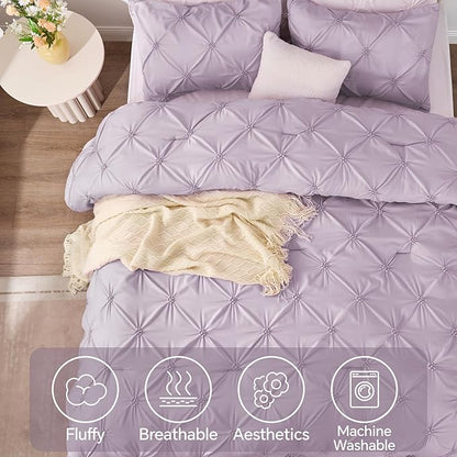 BEDELITE Light Purple Twin Comforter Set for Girls - 2 Peices Boho Pintuck Bedding Comforter Sets, Lightweight Soft & Warm Twin Bedding Sets with 1 Pillowcase for All Season