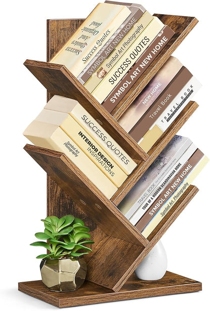 VASAGLE Tree Bookshelf, 5-Tier Bookcase, Small Bookshelf, Space-Saving Corner Shelf, Book Tree, Holds Books, CDs, Games, for Bedroom, Living Room, Home Office, Rustic Brown ULBC183X01
