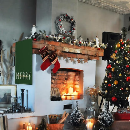 ONWAY Merry Christmas Gold Table Runner Winter Xmas Holiday Kitchen Dining Farmhouse Table Decor for Indoor Outdoor Home Party Decorations 13x72 Inch Green