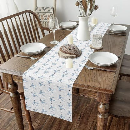 jejeloiu Blue Bowknot Table Runner Bow Tie Kitchen Dining Table Decoration Cute Dots Print Dresser Scarfs Dresser Runners Aesthetic Coquette Table Decoration for Kitchen Dinning 13" x 60"