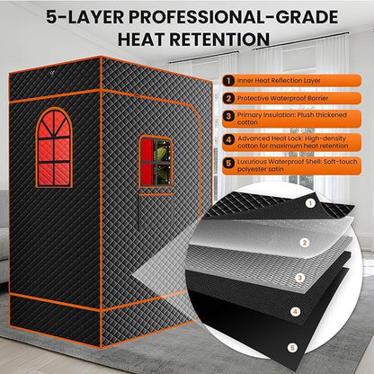 NAIZEA 2 Person Infrared Sauna Box, Portable Steam Sauna with Red Light Therapy Lamp,2 Person Full Body Saunas Tent for Home Spa with 3L 1200W Steamer,Remote Control, 2 Folding Chair,3.9'x2.9'x5.9'
