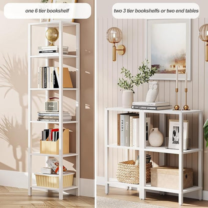TUTOTAK Bookshelf, 6-Tier Tall Book Shelf, Narrow Bookcase for Small Space, DIY Stackable Bookshelf, for Living Room, Office, Study, Entryway, Industrial, White BS01BW006
