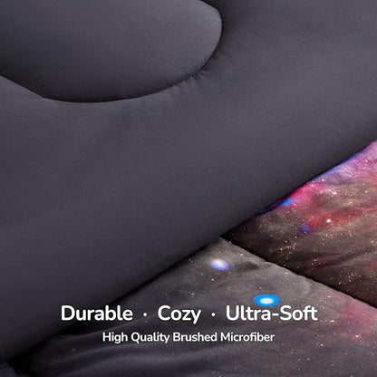SLEEP ZONE Kids Bedding Comforter Set Full/Queen Size - Super Soft & Cute Printed 3-Piece Comforter Set All Seasons for Boys, Girls, Fade Resistant, Machine Washable, Purple Galaxy