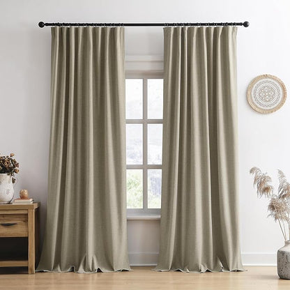102 Inch Long Blackout Linen Blend Curtains 2 Panels,70 Wide Back Tab Pinch Pleated Look Window Drapes with Hooks,Track System Curtain Panels for Sliding Door Modern Farmhouse 70x102 Light Taupe