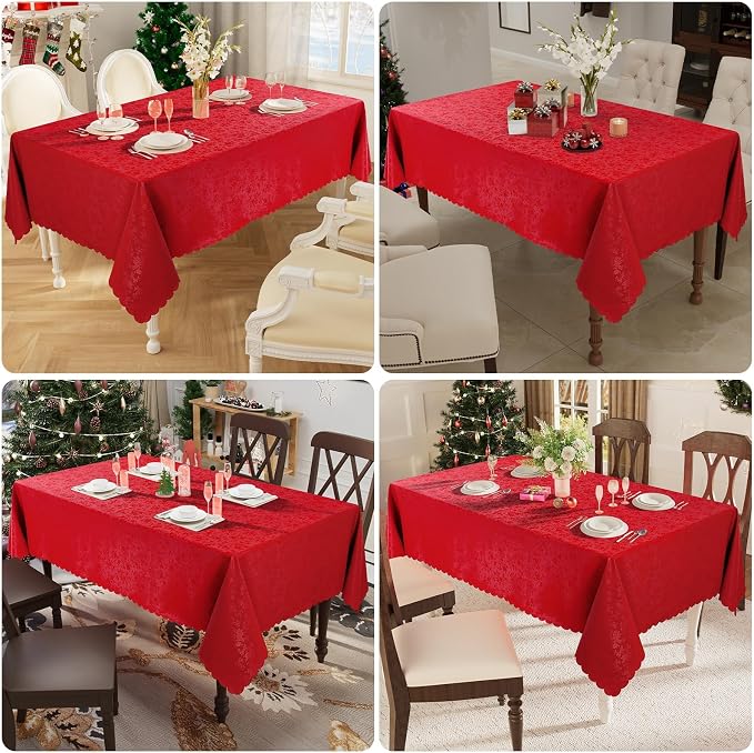 Smiry Rectangle Waterproof Heavy Duty Vinyl Tablecloths, 60 x 84 Inch | Wipeable Washable Floral Embossed Table Cover for Kitchen and Dining Room, Indoor & Outdoor Use, Red