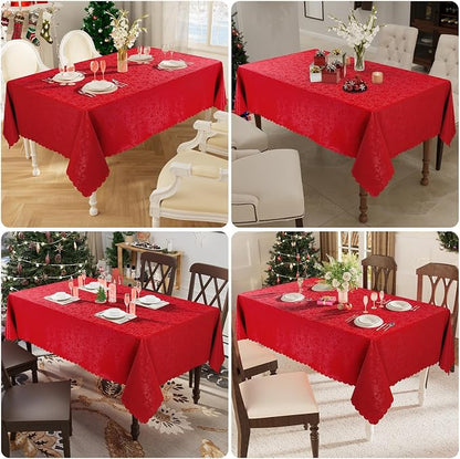 Smiry Rectangle Waterproof Heavy Duty Vinyl Tablecloths, 60 x 84 Inch | Wipeable Washable Floral Embossed Table Cover for Kitchen and Dining Room, Indoor & Outdoor Use, Red
