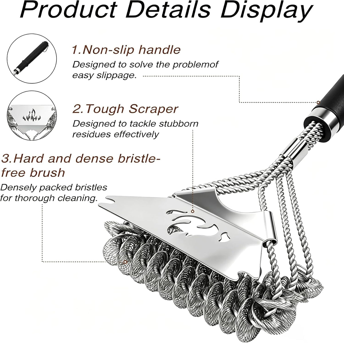 TNTOR Grill Brush Bristle Free with Scraper, 18" Handle BBQ Grill Brush for Outdoor Grill, Extra Strong Grill Cleaner Brush for Grill/Smoker/Gas/Charcoal, Father's Day Grill Gifts for Men/Dad