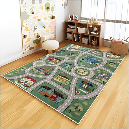 Analog ABC Kids Rug Playroom Car Rug Play Mat City Life Road Rug for Cars Fun City Map for Carpet for Bedroom Boys (55 * 82 inches, Charming Township)