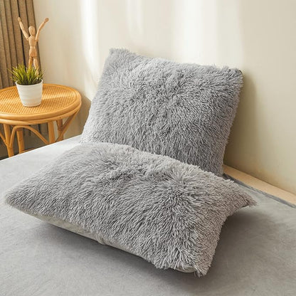 Fluffy gray comforters Cover twin size - Ultra Soft Plush gray bedding Sets 2 Pieces (1 faux fur comforter Cover + 1 fuzzy pillow case) girls shaggy gray twin bed set (Gray, Twin)