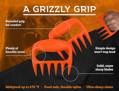 Bear Paws Meat Claws - The Original BBQ Meat Shredder Claws - Orange | Shredder Claws for Pulled Pork, USA Made - Easily Lift, Shred, Pull and Serve Pork, Chicken, Brisket and Turkey