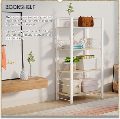 4NM Bookshelf 4 Tier Industrial Bookcase Home Office Adjustable Bookshelves Storage Shelves Organizer Vintage Book Shelf Display Rack for Living Room, Bedroom,Home - Natural