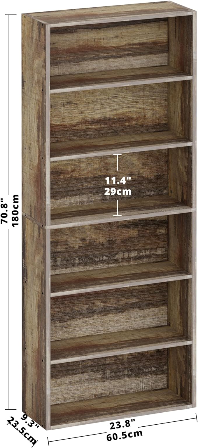 IRONCK Bookshelves and Bookcases Floor Standing 6 Tier Display Storage Shelves 70in Tall Bookcase Home Decor Furniture for Home Office, Living Room, Bed Room