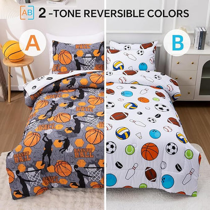Btargot 3 Piece Grey Geometric Basketball Comforter Set Full for Boys Teens, 3D Sports Bedding,Soft Microfiber Reversible Quilt with 2 Matching Pillow Shams, Yellow