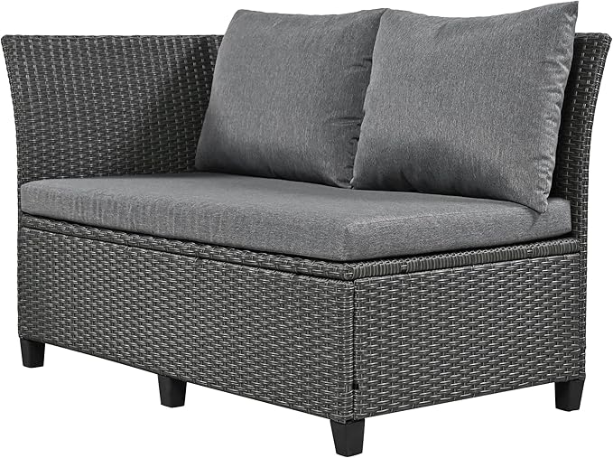 Merax Patio Furniture Sets Outdoor, All Weather Sectional PE Rattan Sofa with 2 Extendable Side, Dining Table and Bench, 5-Piece, Grey