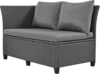 Merax Patio Furniture Sets Outdoor, All Weather Sectional PE Rattan Sofa with 2 Extendable Side, Dining Table and Bench, 5-Piece, Grey